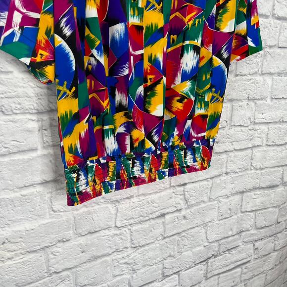Vintage 90s Womens Short Sleeve Blouse Loud Print Size 11/12 Silky Abstract - Picture 7 of 7